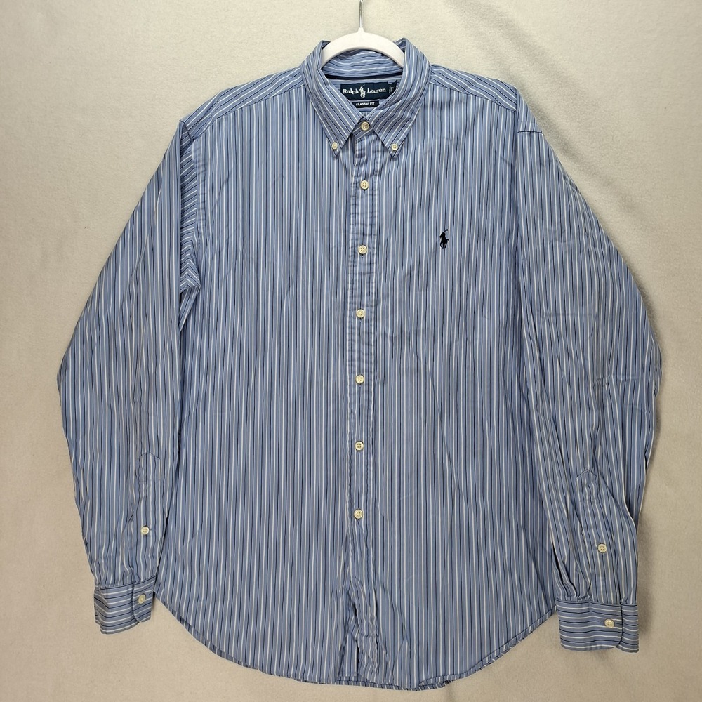 Polo Ralph Lauren Shirt XL Classic Fit Pin Striped Long Sleeved Button Up Preppy